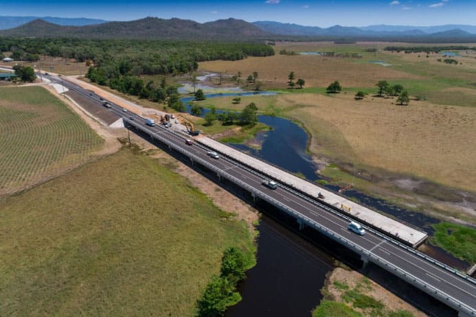 Bruce Highway Cattle and Frances Creeks Upgrade showing bridge and roadway improvements to enhance flood resilience and freight efficiency on a key Queensland transport route